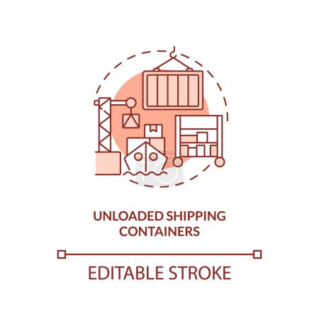 Illustration for Unloaded shipping containers terracotta concept icon. Vulnerability in supply chain abstract idea thin line illustration. Isolated outline drawing. Editable stroke. Arial, Myriad Pro-Bold fonts used - Royalty Free Image