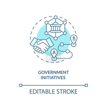 Illustration for Government initiatives turquoise concept icon. Regulation. Key supply chain strategy abstract idea thin line illustration. Isolated outline drawing. Editable stroke. Arial, Myriad Pro-Bold fonts used - Royalty Free Image