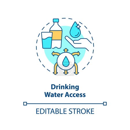 Illustration for Drinking water access concept icon. Public health. Clean aqua and sanitation abstract idea thin line illustration. Isolated outline drawing. Editable stroke. Arial, Myriad Pro-Bold fonts used - Royalty Free Image