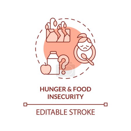 Illustration for Hunger and food insecurity red concept icon. Starvation. Social injustice example abstract idea thin line illustration. Isolated outline drawing. Editable stroke. Arial, Myriad Pro-Bold fonts used - Royalty Free Image