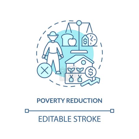 Illustration for Poverty reduction turquoise concept icon. Agriculture policy concern abstract idea thin line illustration. Isolated outline drawing. Editable stroke. Arial, Myriad Pro-Bold fonts used - Royalty Free Image