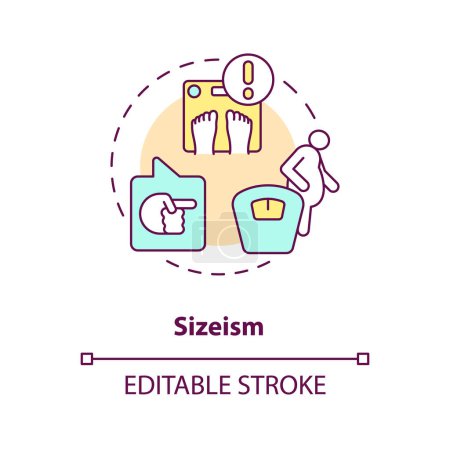 Illustration for Sizeism concept icon. Comment and criticize human body. Social injustice example abstract idea thin line illustration. Isolated outline drawing. Editable stroke. Arial, Myriad Pro-Bold fonts used - Royalty Free Image
