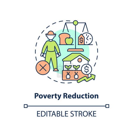 Illustration for Poverty reduction concept icon. Create workplaces. Agriculture policy concern abstract idea thin line illustration. Isolated outline drawing. Editable stroke. Arial, Myriad Pro-Bold fonts used - Royalty Free Image