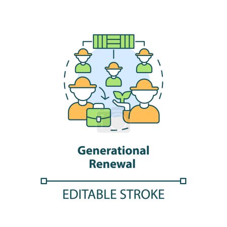 Illustration for Generational renewal concept icon. Farmers community. Agriculture policy objective abstract idea thin line illustration. Isolated outline drawing. Editable stroke. Arial, Myriad Pro-Bold fonts used - Royalty Free Image