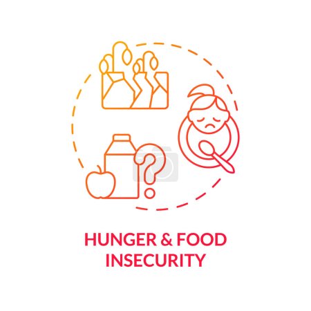 Illustration for Hunger and food insecurity red gradient concept icon. Starvation. Social injustice example abstract idea thin line illustration. Isolated outline drawing. Myriad Pro-Bold font used - Royalty Free Image