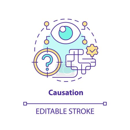 Illustration for Causation concept icon. Effect reasons. Causal research variables and principles abstract idea thin line illustration. Isolated outline drawing. Editable stroke. Arial, Myriad Pro-Bold fonts used - Royalty Free Image