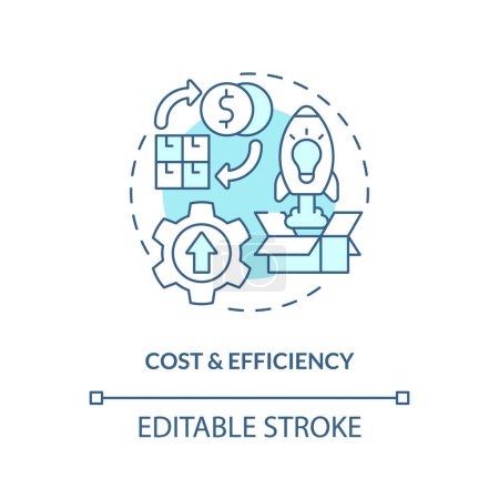 Illustration for Cost and efficiency turquoise concept icon. SMED benefit. Quick changeover abstract idea thin line illustration. Isolated outline drawing. Editable stroke. Arial, Myriad Pro-Bold fonts used - Royalty Free Image