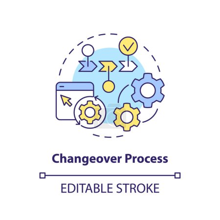 Illustration for Changeover process concept icon. Manufacturing equipment. SMED methodology abstract idea thin line illustration. Isolated outline drawing. Editable stroke. Arial, Myriad Pro-Bold fonts used - Royalty Free Image