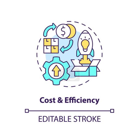 Illustration for Cost and efficiency concept icon. SMED benefit. Expense reduction. Quick changeover abstract idea thin line illustration. Isolated outline drawing. Editable stroke. Arial, Myriad Pro-Bold fonts used - Royalty Free Image