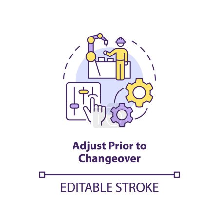 Illustration for Adjust prior to changeover concept icon. Production process improvement abstract idea thin line illustration. Isolated outline drawing. Editable stroke. Arial, Myriad Pro-Bold fonts used - Royalty Free Image
