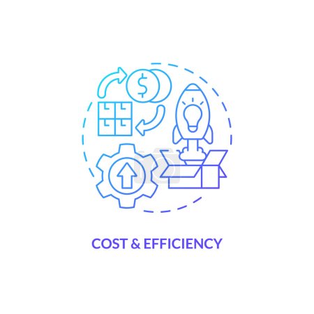 Illustration for Cost and efficiency blue gradient concept icon. SMED benefit. Expense reduction. Quick changeover abstract idea thin line illustration. Isolated outline drawing. Myriad Pro-Bold fonts used - Royalty Free Image