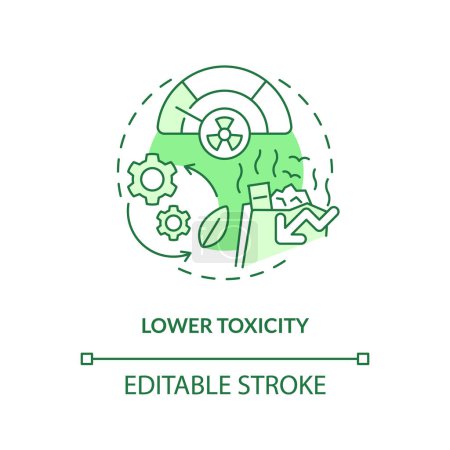 Illustration for Lower toxicity green concept icon. Biodegradable plastics. Bio based materials advantage idea thin line illustration. Isolated outline drawing. Editable stroke. Arial, Myriad Pro-Bold fonts used - Royalty Free Image
