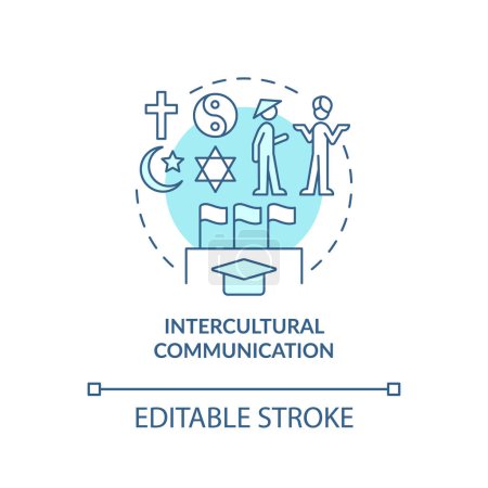 Illustration for Intercultural communication turquoise concept icon. Cultural diversity abstract idea thin line illustration. Isolated outline drawing. Editable stroke. Arial, Myriad Pro-Bold fonts used - Royalty Free Image