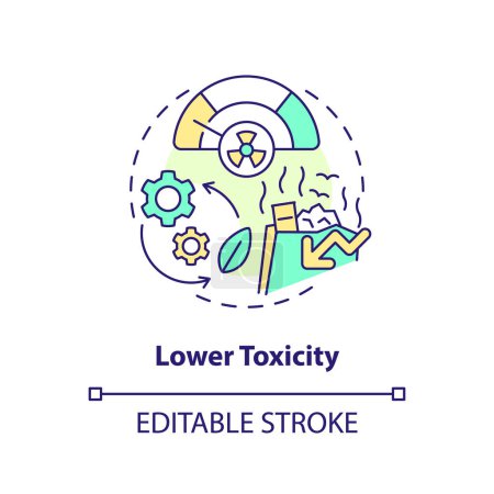 Illustration for Lower toxicity concept icon. Biodegradable plastics. Bio based materials advantage idea thin line illustration. Isolated outline drawing. Editable stroke. Arial, Myriad Pro-Bold fonts used - Royalty Free Image