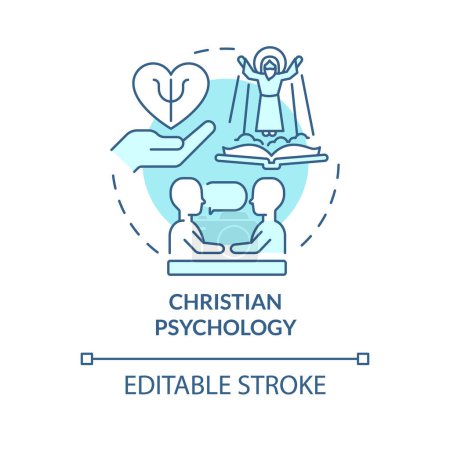 Illustration for Christian psychology turquoise concept icon. Religious support. Church counseling abstract idea thin line illustration. Isolated outline drawing. Editable stroke. Arial, Myriad Pro-Bold fonts used - Royalty Free Image