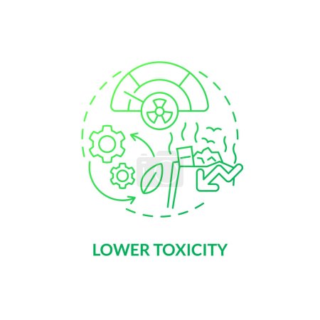 Illustration for Lower toxicity green gradient concept icon. Biodegradable plastics. Eco alternative. Bio based materials advantage idea thin line illustration. Isolated outline drawing. Myriad Pro-Bold font used - Royalty Free Image