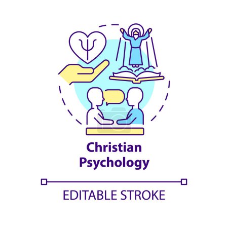 Illustration for Christian psychology concept icon. Religious support. Church counseling abstract idea thin line illustration. Isolated outline drawing. Editable stroke. Arial, Myriad Pro-Bold fonts used - Royalty Free Image