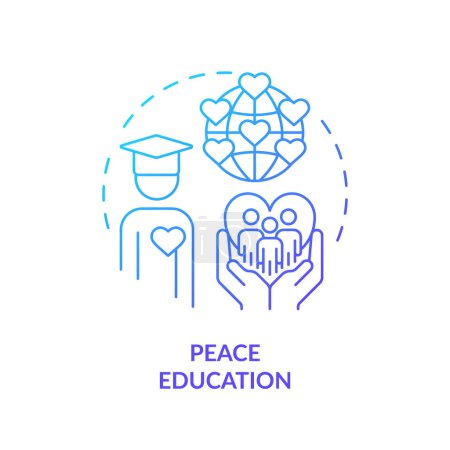 Téléchargez les illustrations : Icône concept de dégradé bleu de l'éducation à la paix. Communauté mondiale. Vivre ensemble pacifiquement. Idée abstraite de consolidation de la paix illustration fine. Plan de contour isolé. Polices Myriad Pro-Bold utilisées - en licence libre de droit