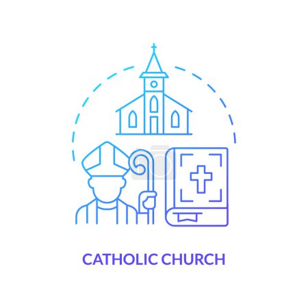 Illustration for Catholic church blue gradient concept icon. Worshipers community. Christian confession type abstract idea thin line illustration. Isolated outline drawing. Myriad Pro-Bold font used - Royalty Free Image