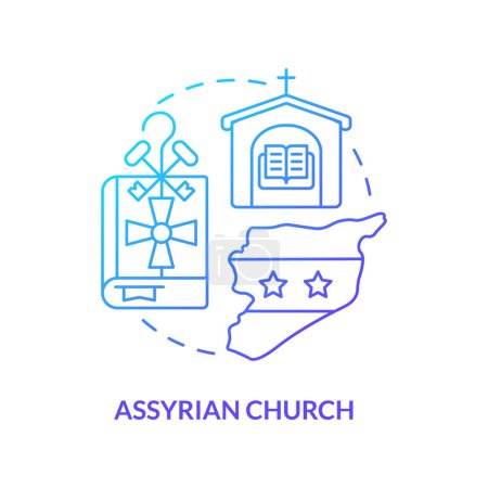 Illustration for Assyrian church blue gradient concept icon. Arab countries culture. Christian confession type abstract idea thin line illustration. Isolated outline drawing. Myriad Pro-Bold font used - Royalty Free Image