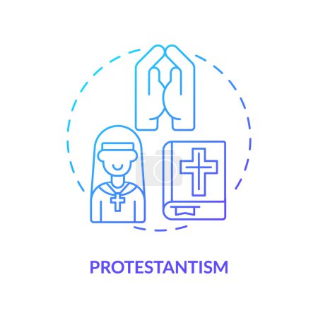 Illustration for Protestantism blue gradient concept icon. Reformation impact on religion. Christian church type abstract idea thin line illustration. Isolated outline drawing. Myriad Pro-Bold font used - Royalty Free Image