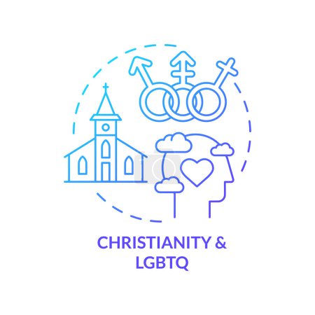 Illustration for Christianity and LGBTQ blue gradient concept icon. Acceptance of everybody. Progress in religion abstract idea thin line illustration. Isolated outline drawing. Myriad Pro-Bold font used - Royalty Free Image
