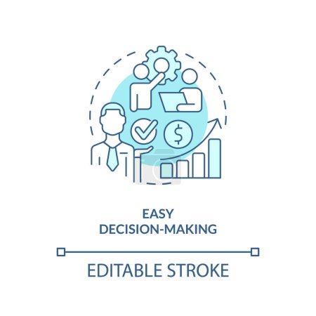 Illustration for Easy decision-making turquoise concept icon. Company activities. Accounting abstract idea thin line illustration. Isolated outline drawing. Editable stroke. Arial, Myriad Pro-Bold fonts used - Royalty Free Image