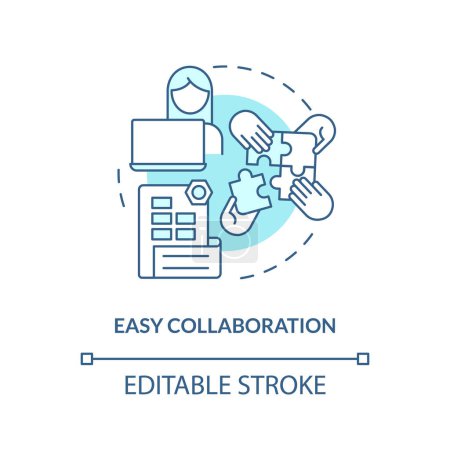 Illustration for Easy collaboration turquoise concept icon. Facilitate teamwork. Accounting software abstract idea thin line illustration. Isolated outline drawing. Editable stroke. Arial, Myriad Pro-Bold fonts used - Royalty Free Image