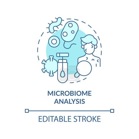 Microbiome analysis turquoise concept icon. Microbe colonies role in body. Precision medicine. Technological advance abstract idea thin line illustration. Isolated outline drawing. Editable stroke