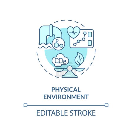 Physical environment turquoise concept icon. Quality of air, water and housing. Social determinant of health abstract idea thin line illustration. Isolated outline drawing. Editable stroke