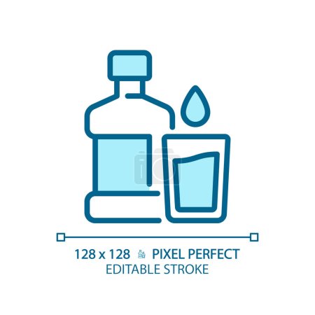 Ilustración de Píxel de agua perfecto icono de color azul RGB. Bebida fría. Un hábito saludable. Industria de bebidas. Refresco líquido. Hidratación corporal. Ilustración vectorial aislada. Dibujo de línea simple lleno. Carrera editable - Imagen libre de derechos