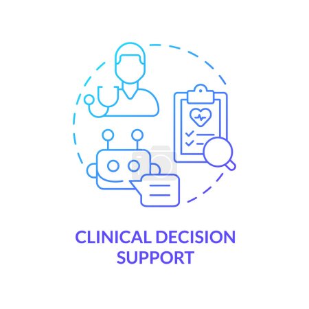 La decisión clínica apoya el icono del concepto de gradiente azul. Tecnología de mejora del tratamiento. AI y ML en medicina de precisión idea abstracta ilustración de línea delgada. Dibujo aislado del contorno