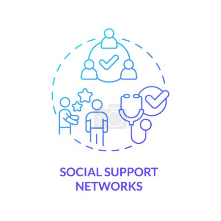 Ilustración de Redes de apoyo social icono concepto gradiente azul. Promover la buena salud y prevenir enfermedades. Determinante público de la idea abstracta de salud ilustración de línea delgada. Dibujo aislado del contorno - Imagen libre de derechos
