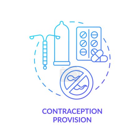 Téléchargez les illustrations : Contraception provision blue gradient concept icon. Méthode contraceptive. Contrôle des naissances. Santé génésique. Santé sexuelle idée abstraite ligne mince illustration. Dessin de contour isolé - en licence libre de droit