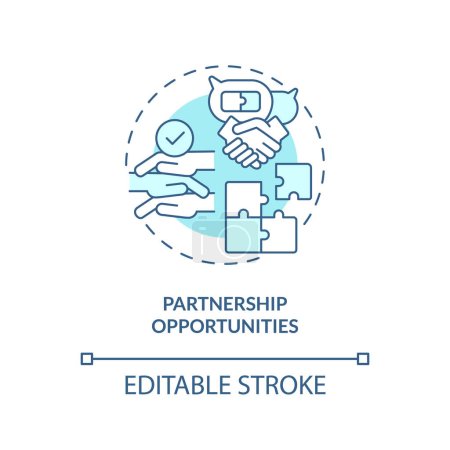 Illustration for Partnership opportunities turquoise concept icon. Collaborative project. Mutual aid. Social connection. Common goal abstract idea thin line illustration. Isolated outline drawing. Editable stroke - Royalty Free Image