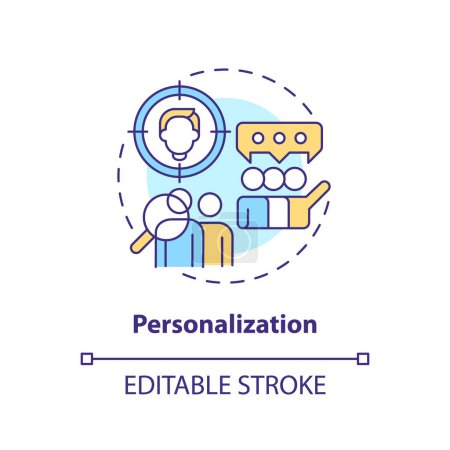 Illustration for Personalization concept icon. Individual approach. Sense of belonging. Community spirit. Social interaction abstract idea thin line illustration. Isolated outline drawing. Editable stroke - Royalty Free Image