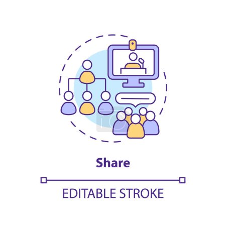 Illustration for Share stories and experiences concept icon. Safe space. Online conference. People together. Community support abstract idea thin line illustration. Isolated outline drawing. Editable stroke - Royalty Free Image