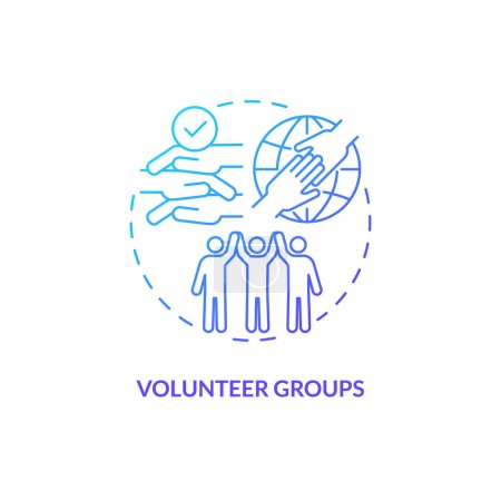 Freiwillige Gruppen blaues Gradienten-Konzept-Symbol. Gemeinschaftshilfe. Gemeinnützig. Machen Sie mit. Wohltätigkeitsarbeit. Gemeinsames Ziel. Mikrogemeinschaft abstrakte Idee dünne Linie Illustration. Vereinzelte Umrisse