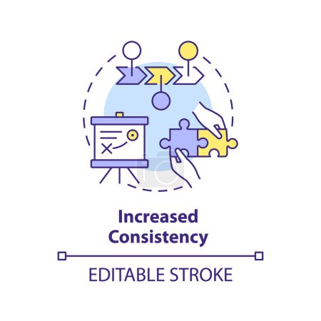 Illustration for Increased consistency concept icon. Brand identity. Trust building. Publish online. Quality content. Project management abstract idea thin line illustration. Isolated outline drawing. Editable stroke - Royalty Free Image