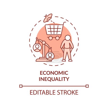 Illustration for Economic inequality red concept icon. Basic need. Income disparity. Social difference. Financial crisis. Wealth gap abstract idea thin line illustration. Isolated outline drawing. Editable stroke - Royalty Free Image