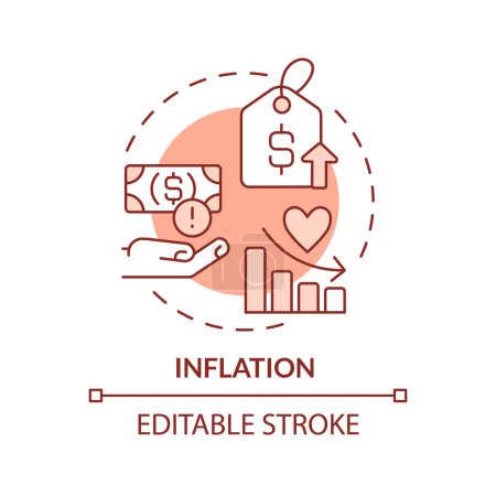 Illustration for Inflation red concept icon. Rising cost. Consumer price index. Personal finance. Household budget. Financial crisis abstract idea thin line illustration. Isolated outline drawing. Editable stroke - Royalty Free Image