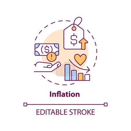 Illustration for Inflation concept icon. Rising cost. Consumer price index. Personal finance. Household budget. Financial crisis abstract idea thin line illustration. Isolated outline drawing. Editable stroke - Royalty Free Image