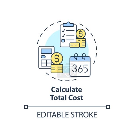Illustration for Calculate total cost concept icon. Financial planning. Saving money. Finance analysis. Budget management abstract idea thin line illustration. Isolated outline drawing. Editable stroke - Royalty Free Image