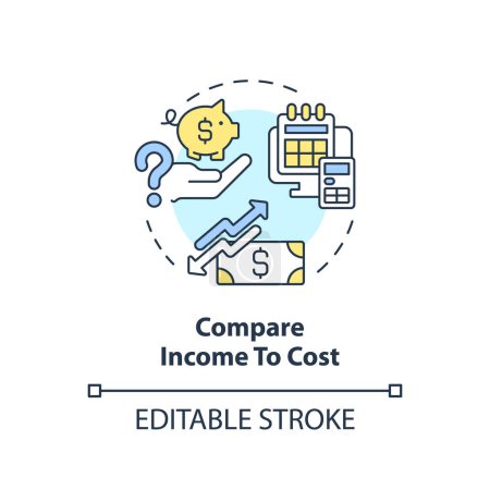 Illustration for Compare income to cost concept icon. Financial statement. Cost of living. Profit and loss. Budget planning abstract idea thin line illustration. Isolated outline drawing. Editable stroke - Royalty Free Image