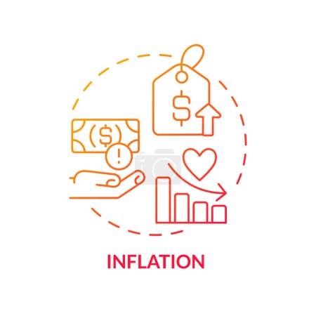 Illustration for Inflation red gradient concept icon. Rising cost. Consumer price index. Personal finance. Household budget. Financial crisis abstract idea thin line illustration. Isolated outline drawing - Royalty Free Image