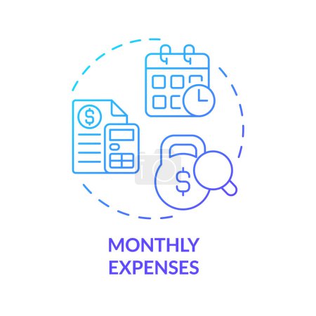Illustration for Monthly expenses blue gradient concept icon. Mortgage payment. Bill analysis. Personal economy. Financial planning. Household budget abstract idea thin line illustration. Isolated outline drawing - Royalty Free Image