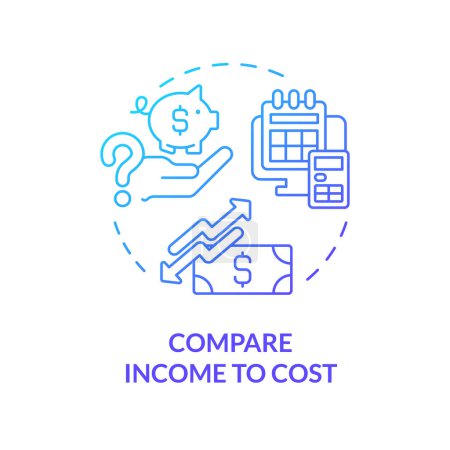 Illustration for Compare income to cost blue gradient concept icon. Financial statement. Cost of living. Profit and loss. Budget planning abstract idea thin line illustration. Isolated outline drawing - Royalty Free Image