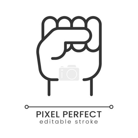 Illustration for Raised fist yellow pixel perfect linear icon. Gesture of resistance. Political solidarity. Thin line illustration. Contour symbol. Vector outline drawing. Editable stroke. Poppins font used - Royalty Free Image