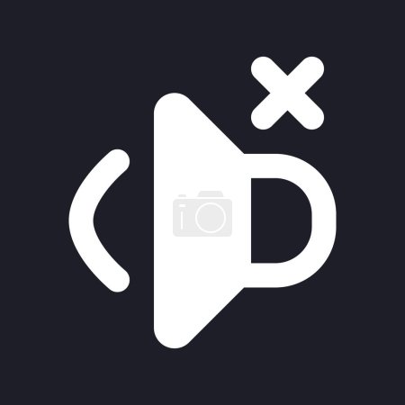 Illustration for Volume off white pixel perfect solid ui icon. Mute audio in video. Remove sound. Music mode. Silhouette symbol for dark mode. Glyph pictogram on black space for web, mobile. Vector isolated image - Royalty Free Image