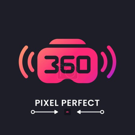 Ilustración de 360 streaming en vivo rosa sólido icono de escritorio gradiente en negro. Dispositivo de transmisión. Tecnología VR. Realidad virtual. Pixel perfecto, contorno 4px. Pictograma de glifos para el modo oscuro. Imagen vectorial aislada - Imagen libre de derechos